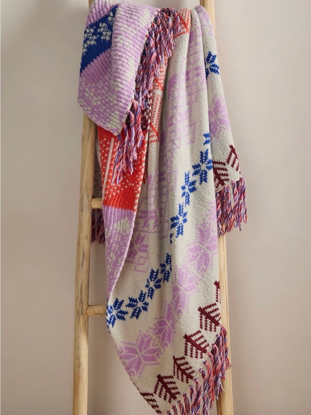 Free People Multicolor Floral Knit Throw Blanket - Cream, Pink, Blue, Red